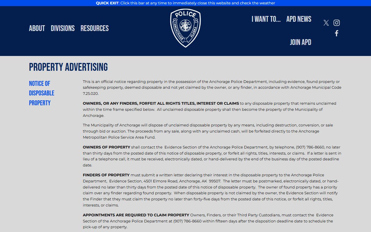 Anchorage unclaimed money police property advertising
