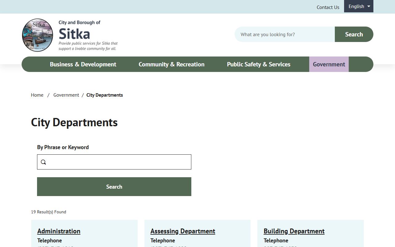 Sitka City and Borough unclaimed money departments page