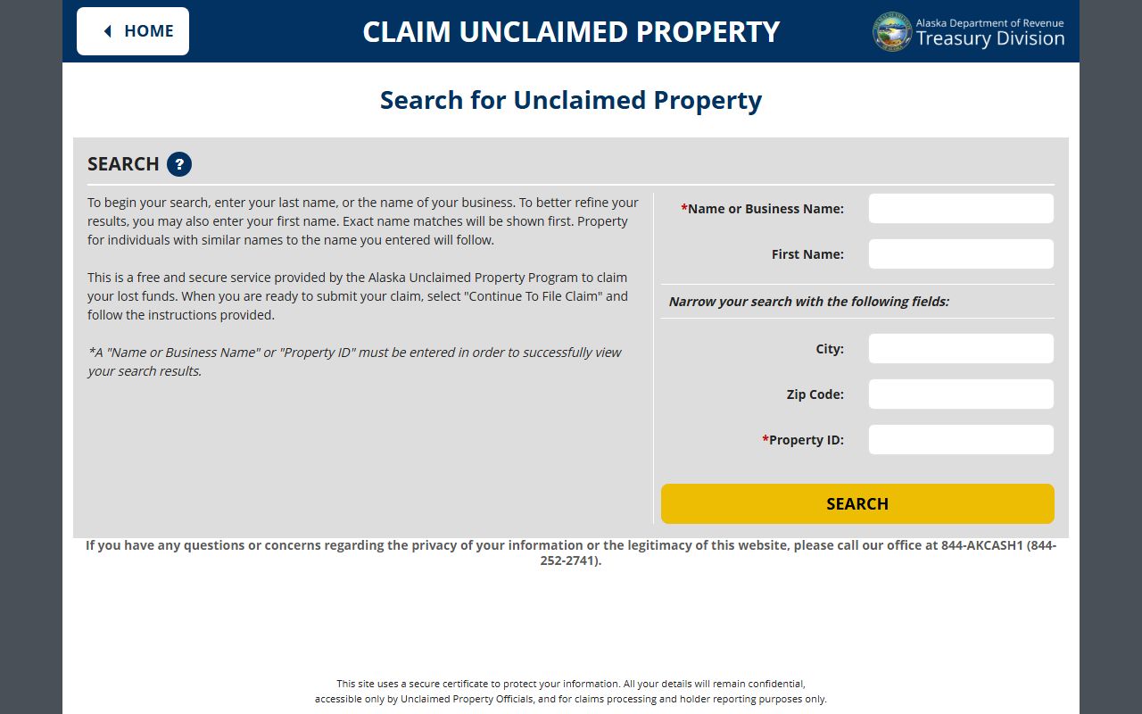 Alaska unclaimed money claim search portal
