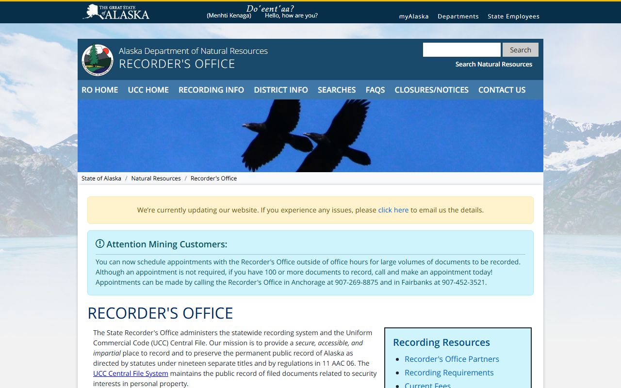 Alaska unclaimed money DNR recorder office