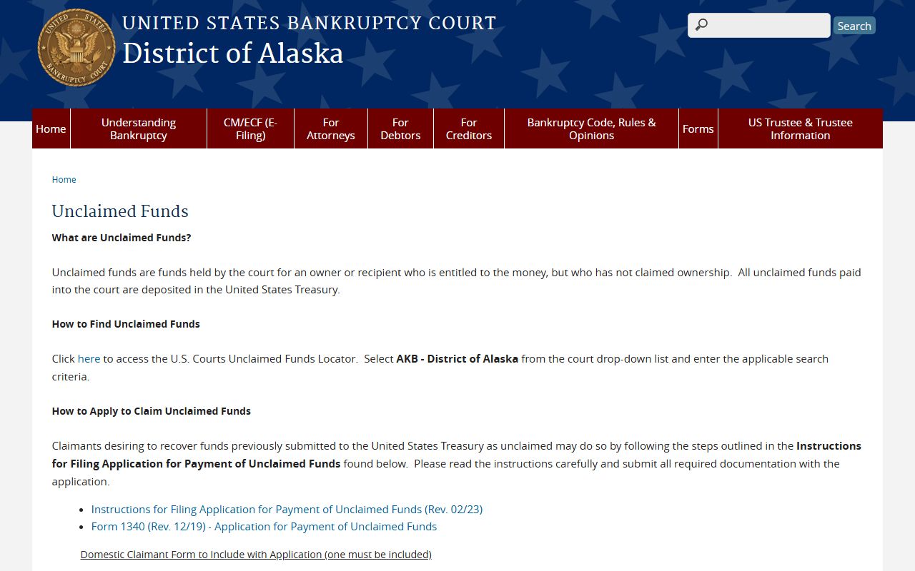 Alaska unclaimed money federal court unclaimed funds