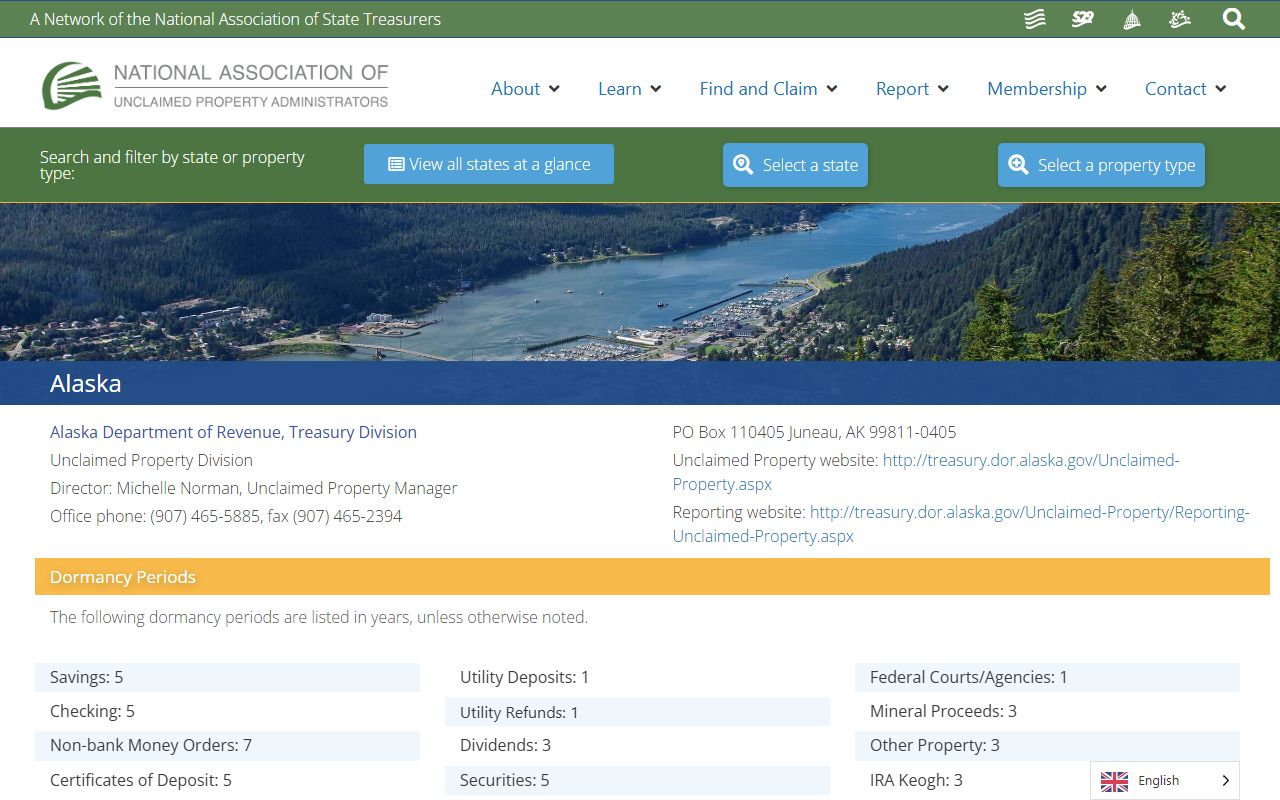 Alaska unclaimed money NAUPA reporting reference