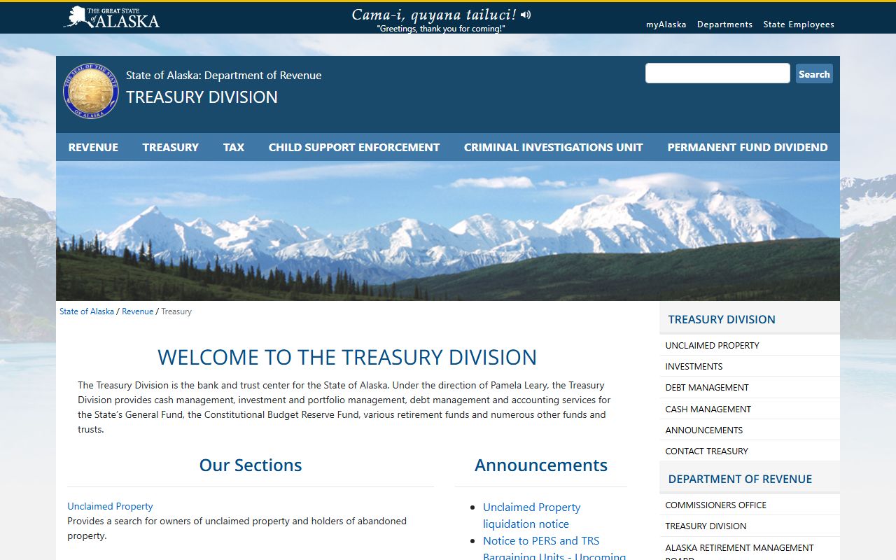 Alaska unclaimed money treasury division