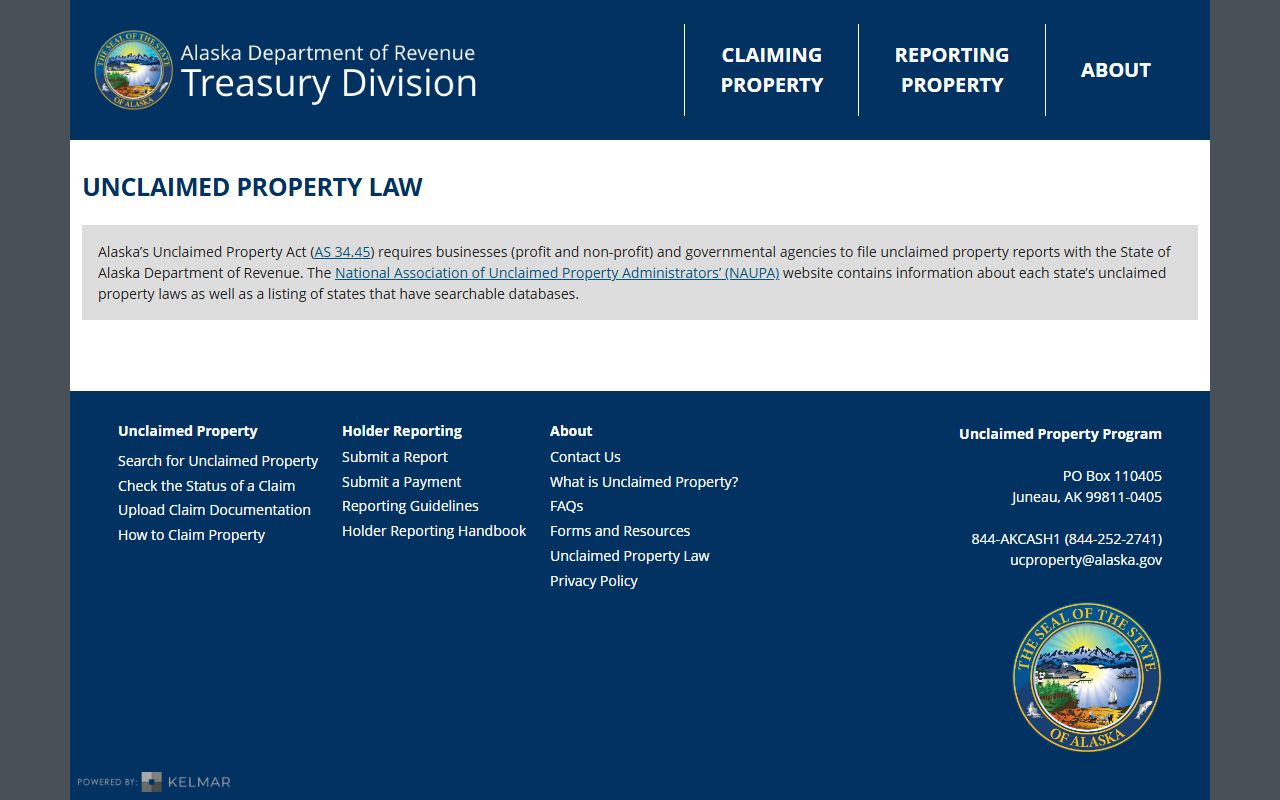 Alaska unclaimed money unclaimed property law